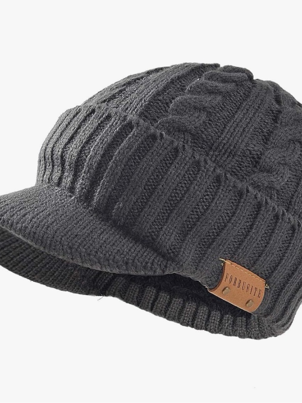 Forbustle Men's Charcoal Knit Brim Beanie Hat